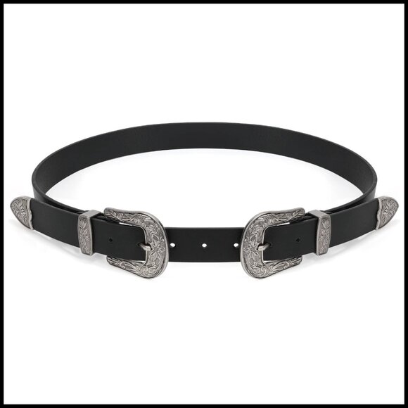 Vintage Western Leather Belt Retro Cowgirl Adjustable Double Buckle Classic main image 5